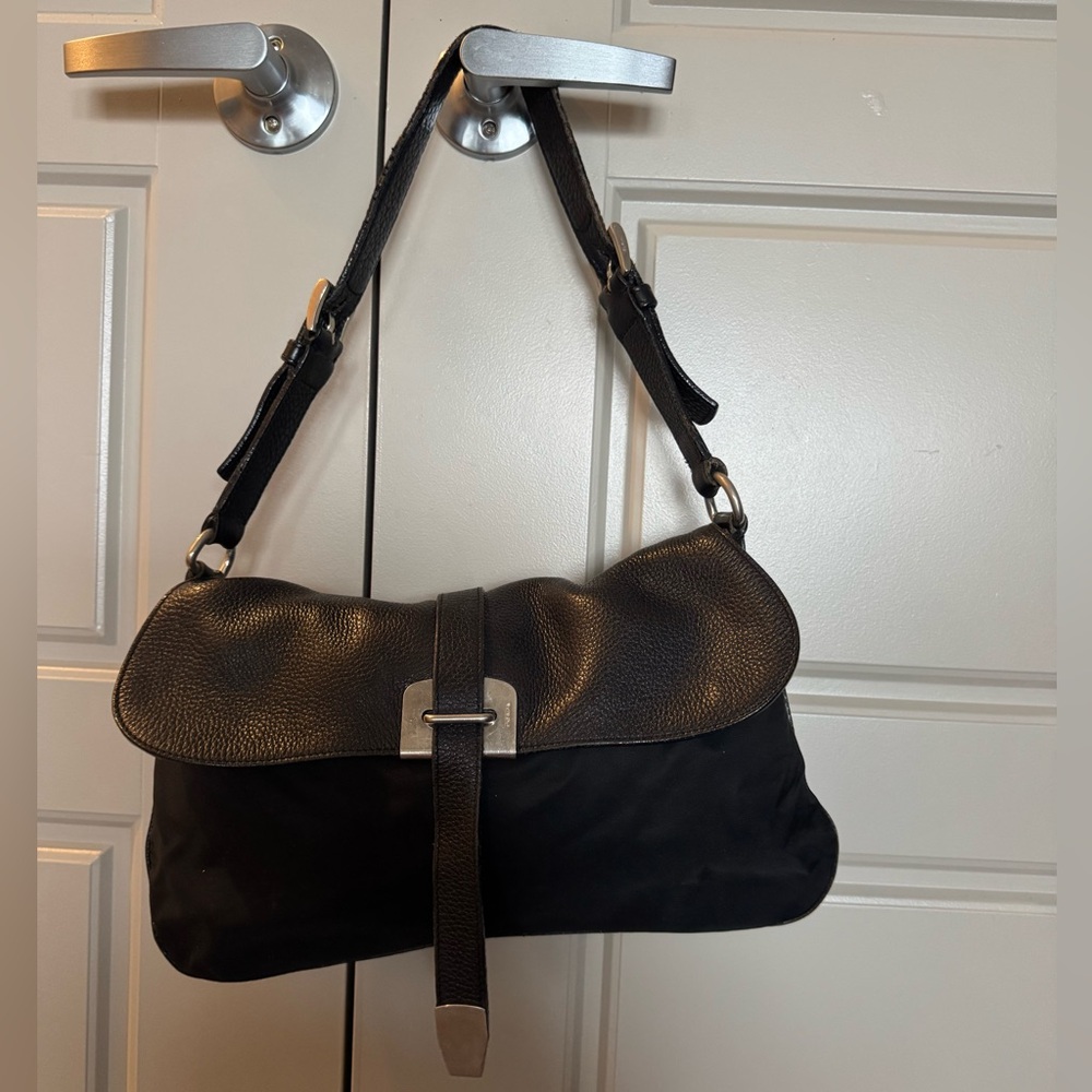 Prada Black Shoulder Bag with Leather Flap - Picture 8 of 15